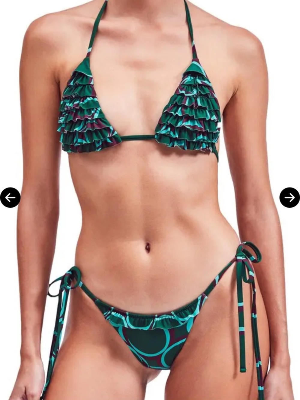 DEVON WINDSOR Green Ruffle Geo Carine Triangle Bikini with Abstract Accents